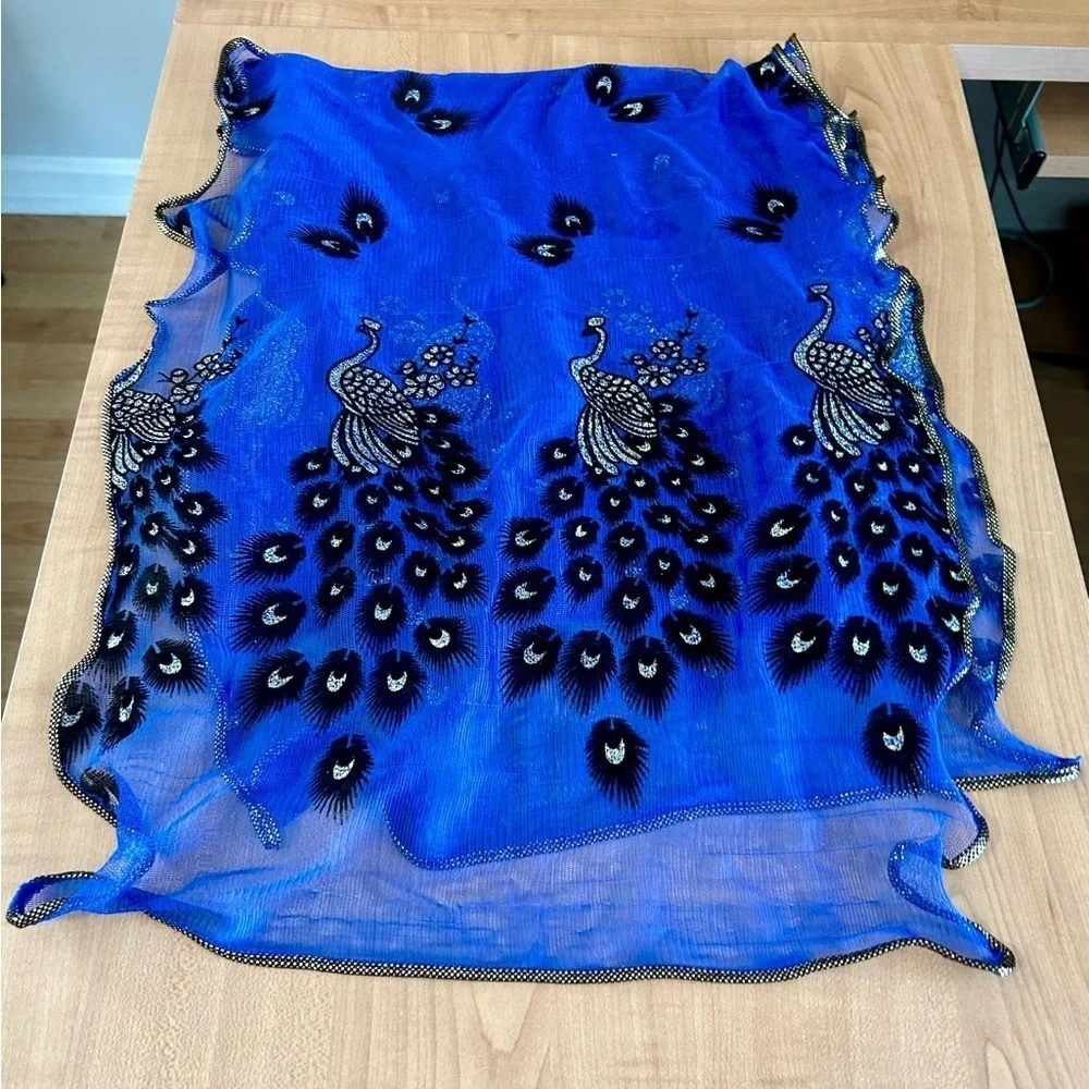 Peacock Scarf xlong blue/purple gold/silver beautiful 75 x 15